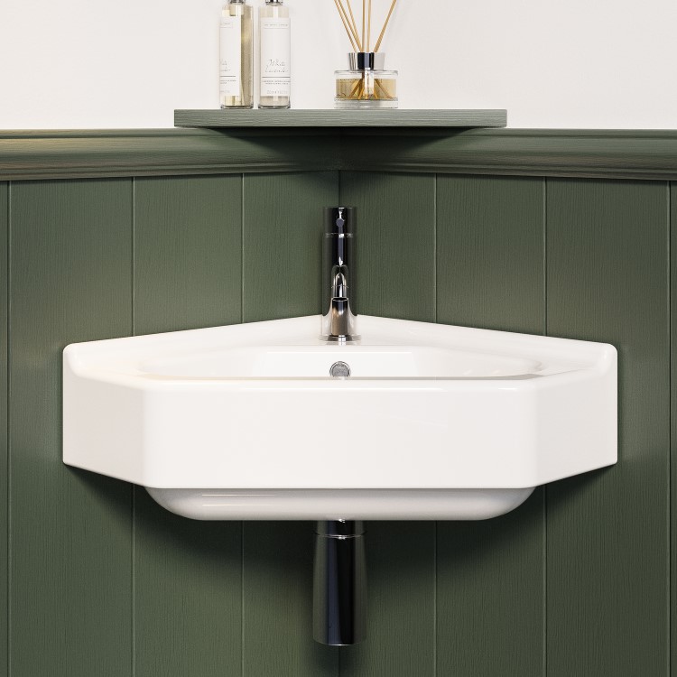 GRADE A1 - White Wall Hung Corner Traditional Basin 553mm - Elton