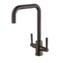 Antique Brass Dual Lever Monobloc Square Kitchen Mixer Tap - Enza Elwood