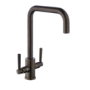 Antique Brass Dual Lever Monobloc Square Kitchen Mixer Tap - Enza Elwood