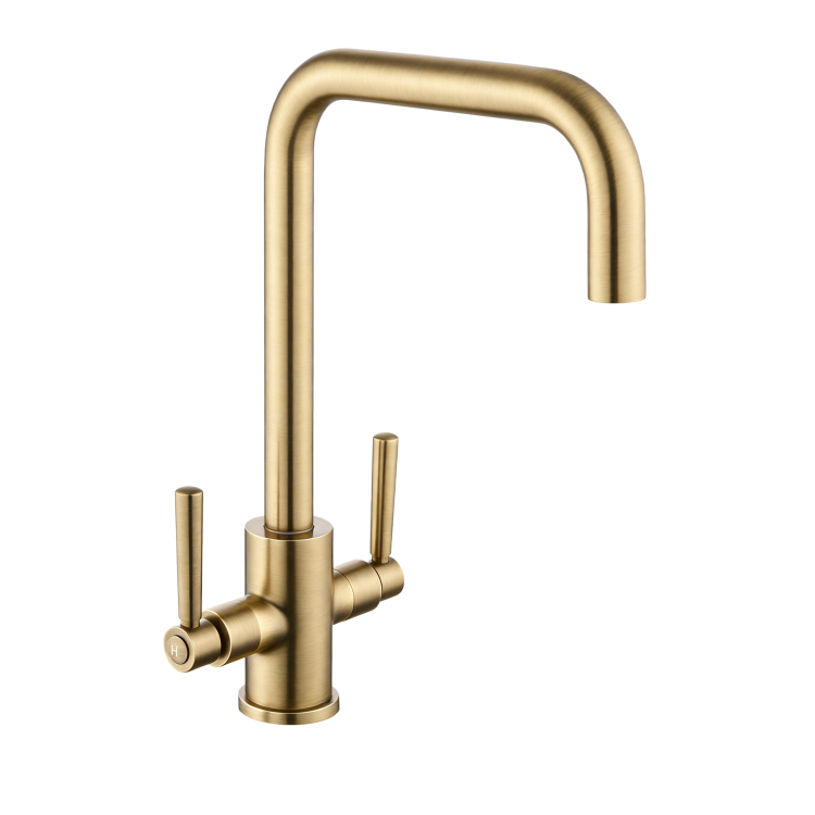 Brass Dual Lever Monobloc Square Kitchen Mixer Tap - Enza Elwood