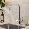 ELWDLCHSQ Chrome Dual Lever Square Monobloc Kitchen Mixer Tap - Enza Elwood