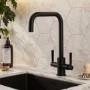 Matt Black Dual Lever Square Monobloc Kitchen Mixer Tap - Enza Elwood