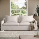 ELZ001 Cream Woven Fabric 3-Seater Slipcover Sofa - Eliza