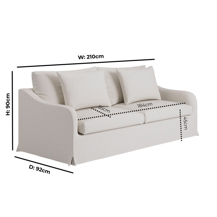 Cream Woven Fabric 3-Seater Slipcover Sofa - Eliza