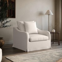 Cream Woven Fabric Slipcover Armchair - Eliza