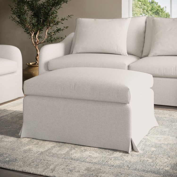 Cream Woven Fabric Slipcover Footstool - Eliza