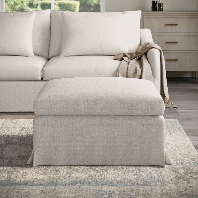 Cream Woven Fabric Slipcover Footstool - Eliza