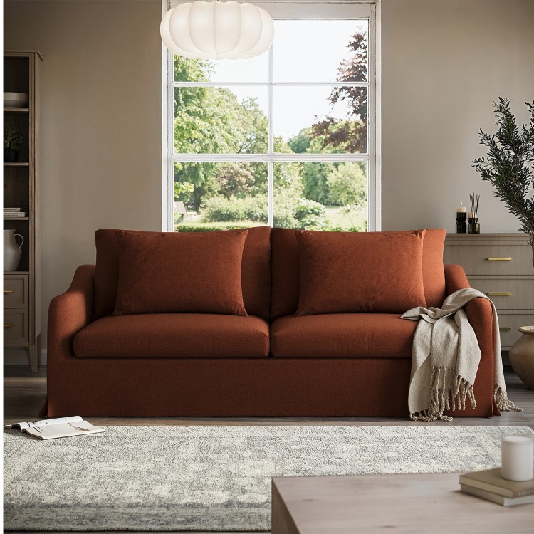 Rust Woven Fabric 3-Seater Slipcover Sofa - Eliza