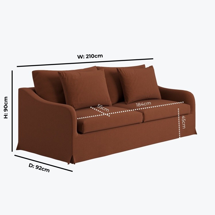 Rust Woven Fabric 3-Seater Slipcover Sofa - Eliza