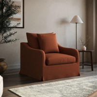 Rust Woven Fabric Slipcover Armchair - Eliza