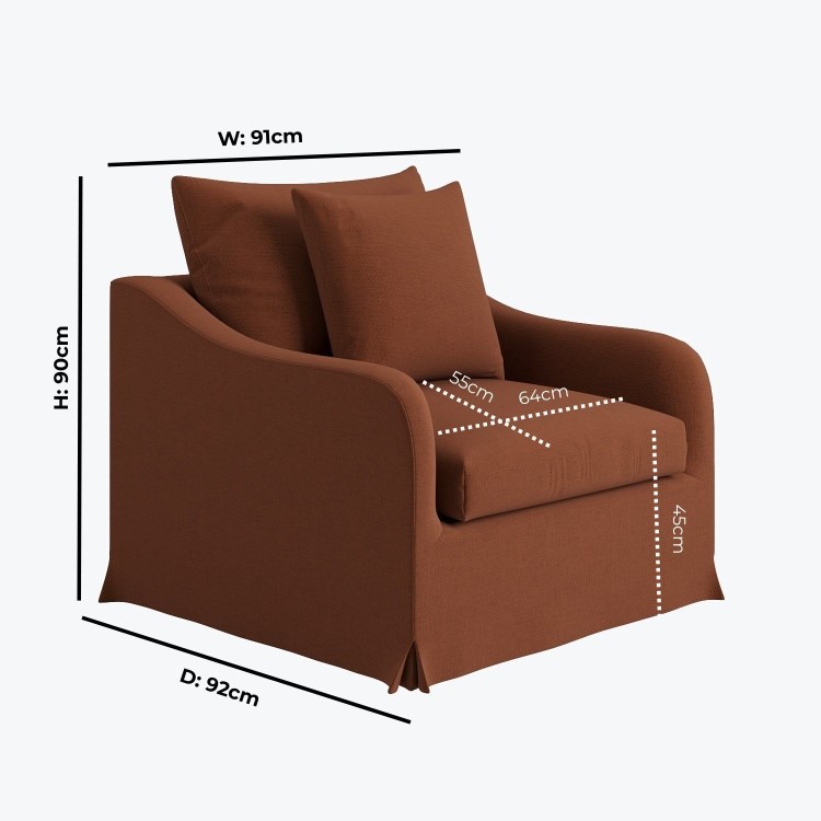 Rust Woven Fabric Slipcover Armchair - Eliza