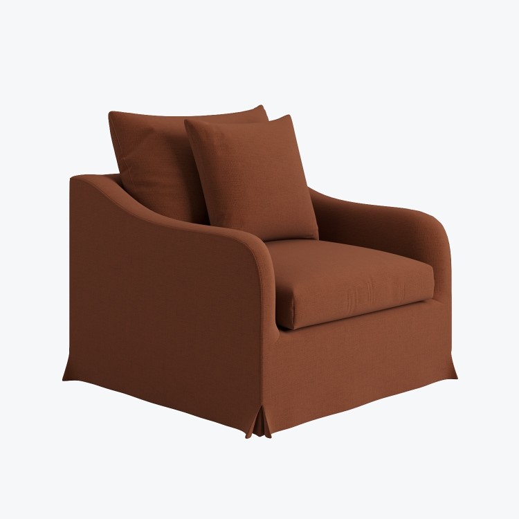 Rust Woven Fabric Slipcover Armchair - Eliza