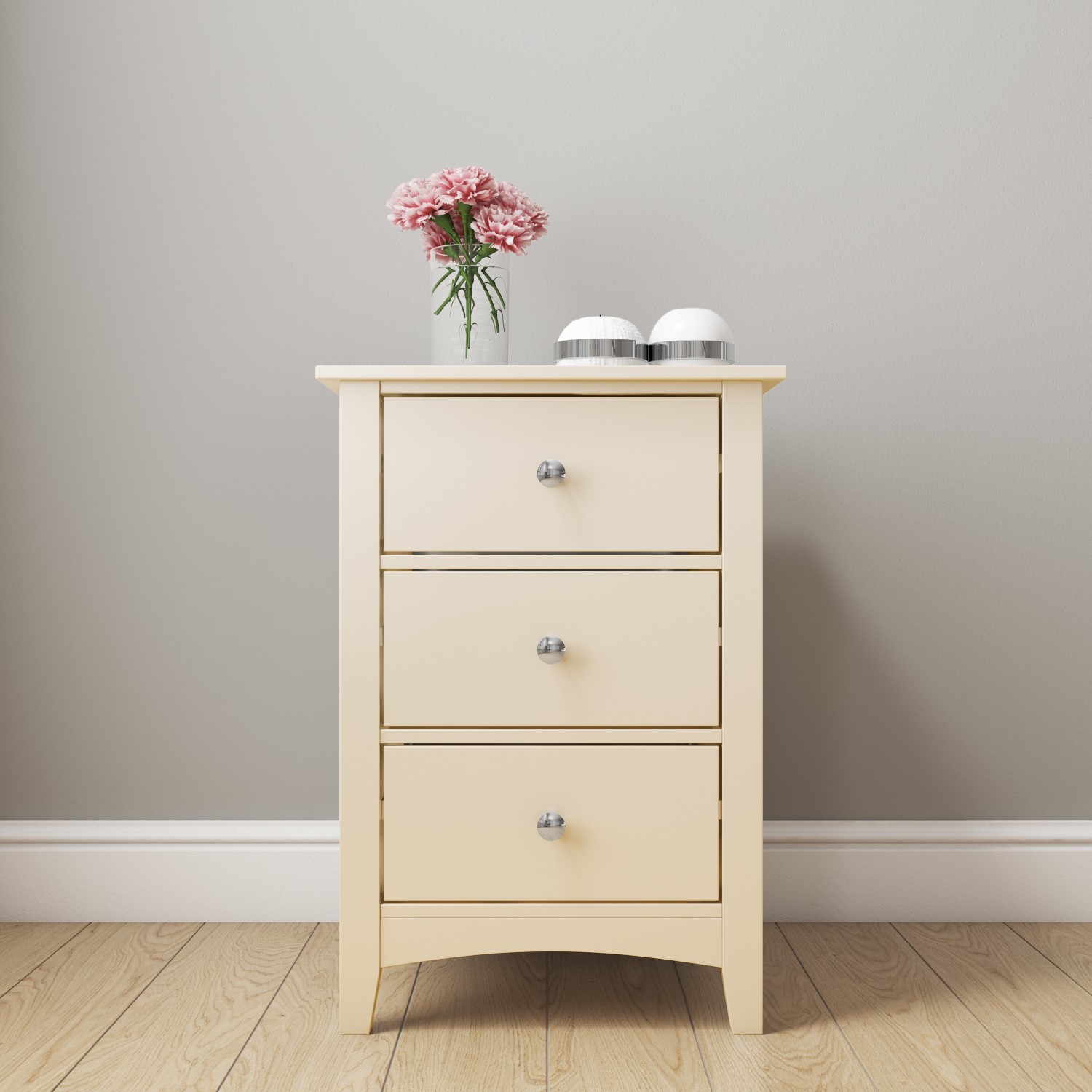 Emery 3 Drawer Bedside Cabinet In Cream Ivory Buy It Direct