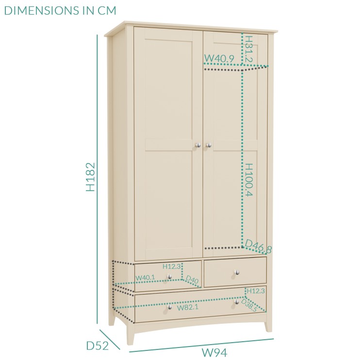 Emery 2 Door 3 Drawer Combi Wardrobe in Cream/Ivory