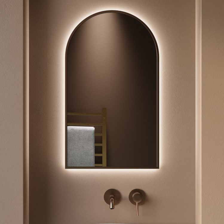 GRADE A1 - Arched Bronze Backlit Heated Bathroom Mirror with Lights 500 x 800mm - Empire