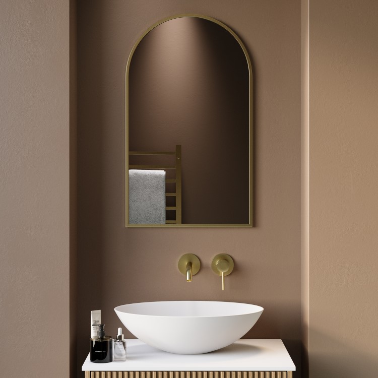 GRADE A1 - Arched Brass Backlit Heated Bathroom Mirror with Lights 500 x 800mm - Empire