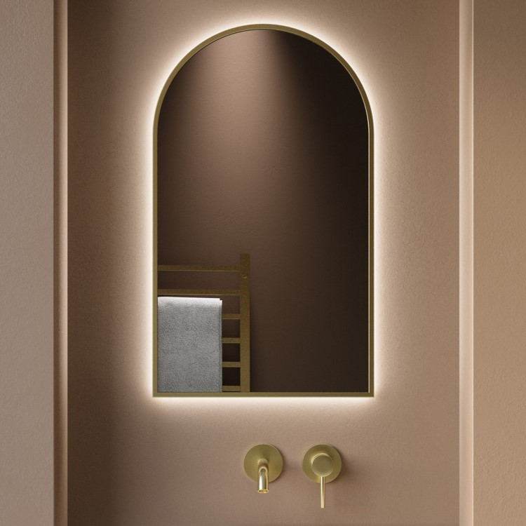 GRADE A1 - Arched Brass Backlit Heated Bathroom Mirror with Lights 500 x 800mm - Empire
