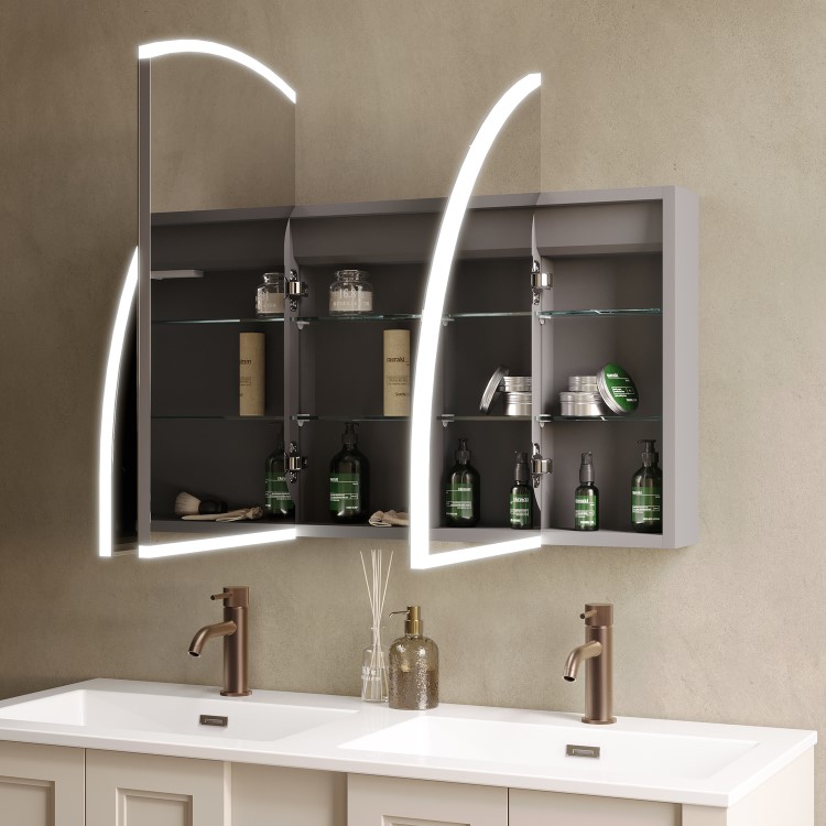 Triple Door Chrome Bathroom Mirror Cabinet with Lights Demister & Shaver Socket 1200 x 690mm - Empire