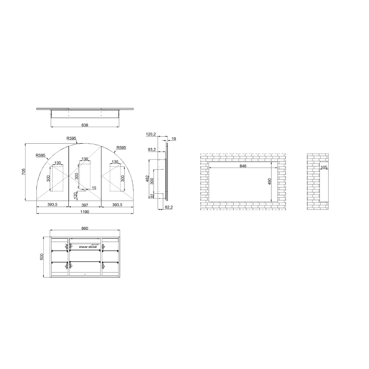 Triple Door Chrome Bathroom Mirror Cabinet with Lights Demister & Shaver Socket 1200 x 690mm - Empire