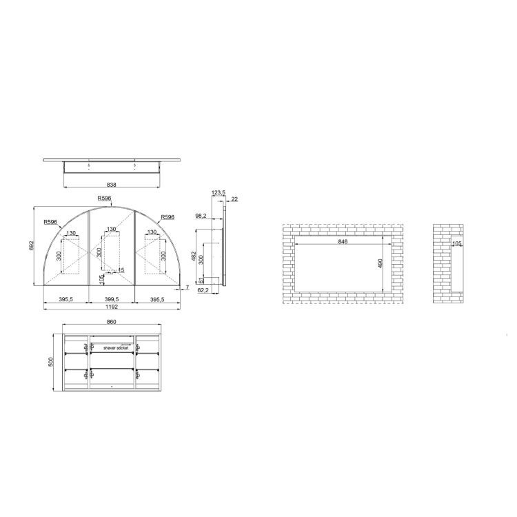 Triple Door Brass Bathroom Mirror Cabinet with Lights Demister & Shaver Socket 1200 x 690mm - Empire