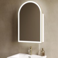 Single Door Brass Bathroom Mirror Cabinet with Lights Demister & Shaver Socket 500 x 800mm - Empire