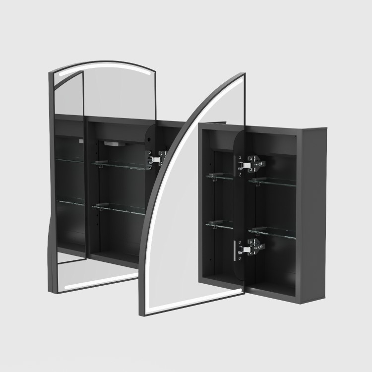 Triple Door Black Bathroom Mirror Cabinet with Lights Demister & Shaver Socket 1200 x 690mm - Empire