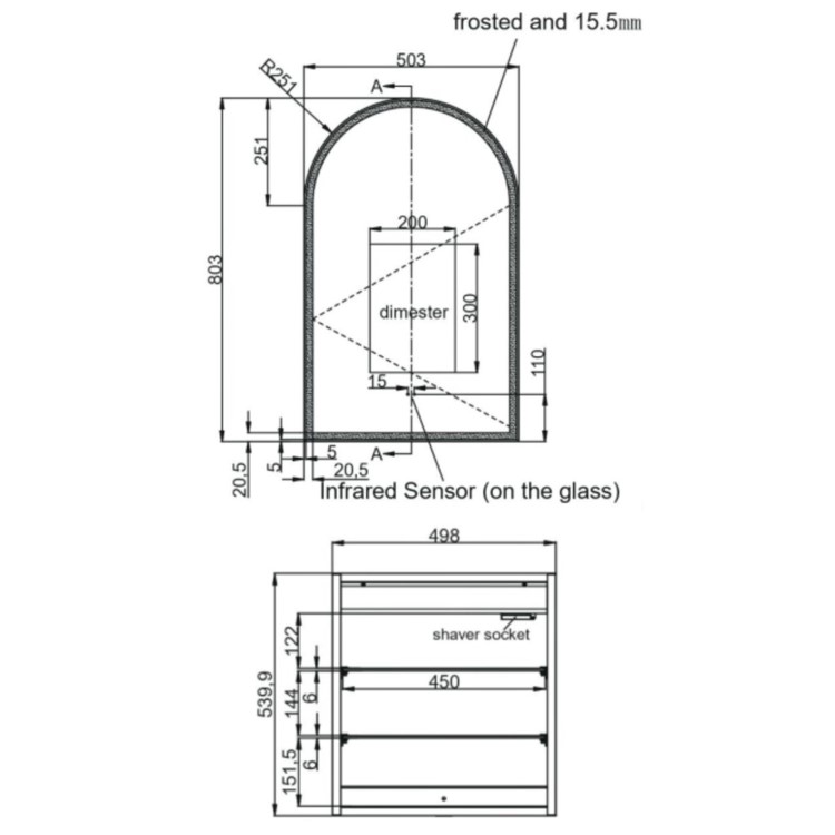 Single Door Black Bathroom Mirror Cabinet with Lights Demister & Shaver Socket 500 x 800mm - Empire