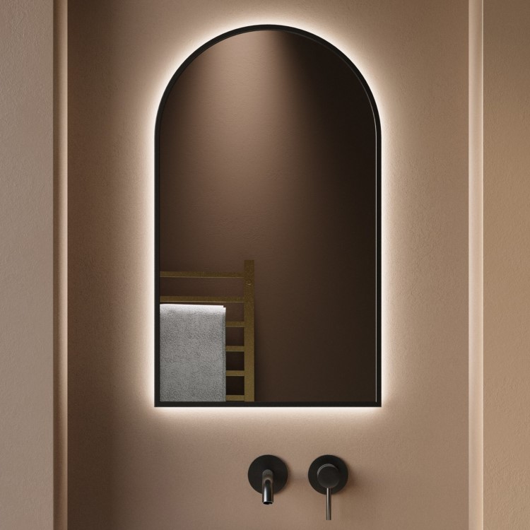 GRADE A1 - Arched Black Backlit Heated Bathroom Mirror with Lights 500 x 800mm - Empire
