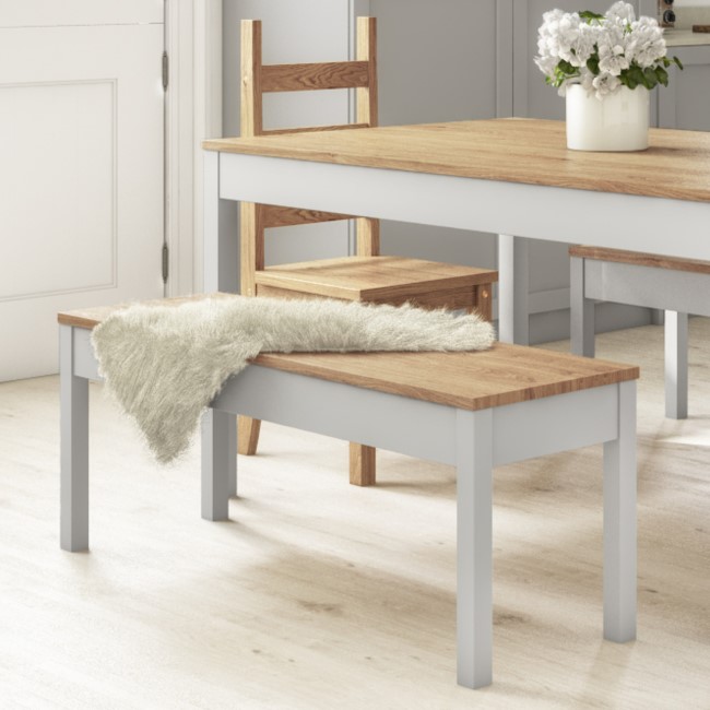 Grey and Solid Pine Dining Bench - Seats 2 - Emerson