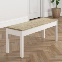 Large White & Solid Pine Dining Bench - Seats 2 - Emerson