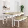 Large White & Solid Pine Dining Bench - Seats 2 - Emerson