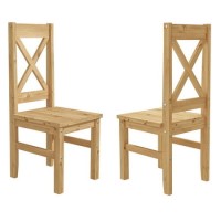 Set of 2 Solid Pine Cross Back Dining Chairs - Emerson