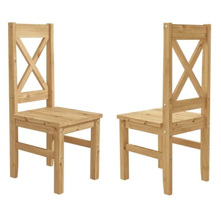Set of 2 Solid Pine Cross Back Dining Chairs - Emerson