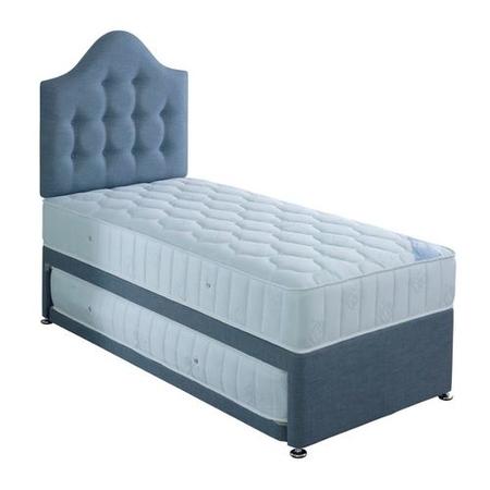 Single Guest Bed with Trundle and Mattresses in Blue Linen - Emperor - Bedmaster