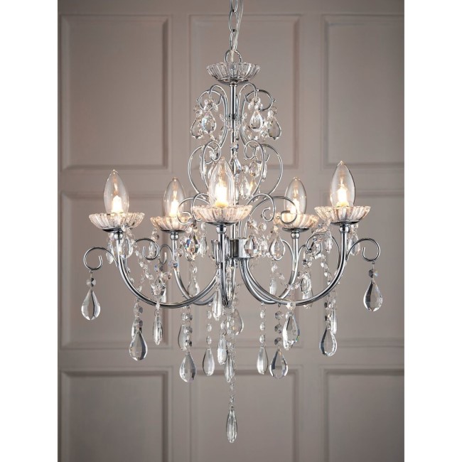 5 Light Chandelier with Chrome & Crystals - Tabitha