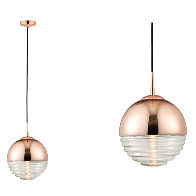 Ribbed Glass & Rose Gold Ball Pendant Light - Paloma