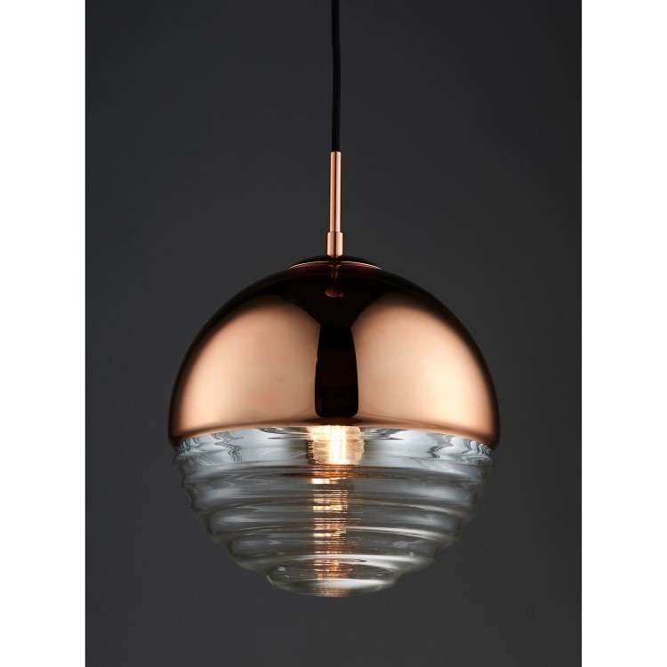 Ribbed Glass & Rose Gold Ball Pendant Light - Paloma