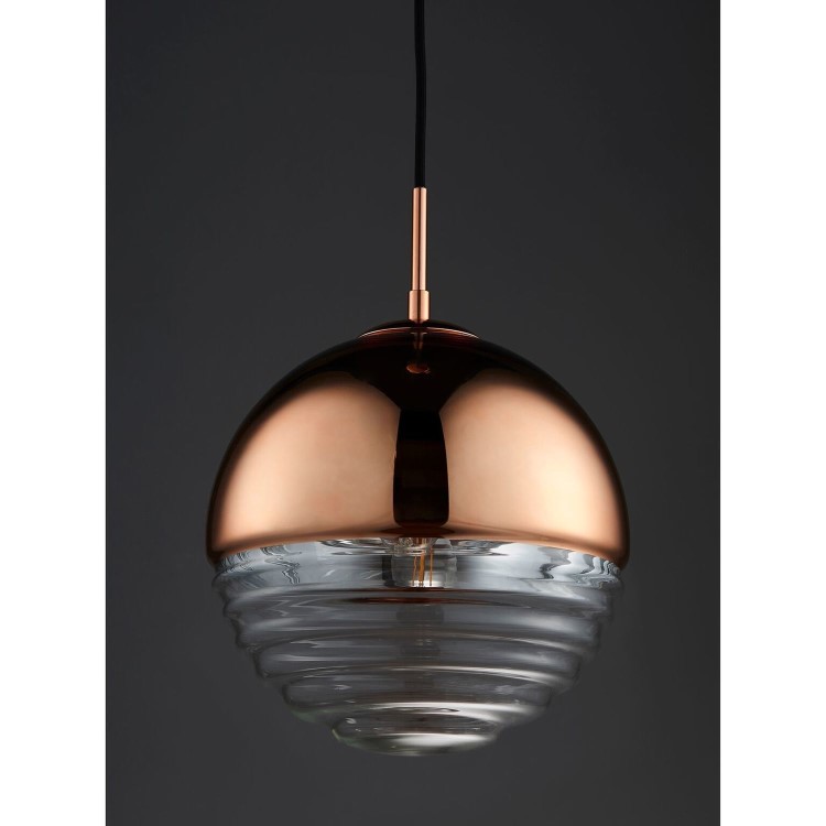 Ribbed Glass & Rose Gold Ball Pendant Light - Paloma