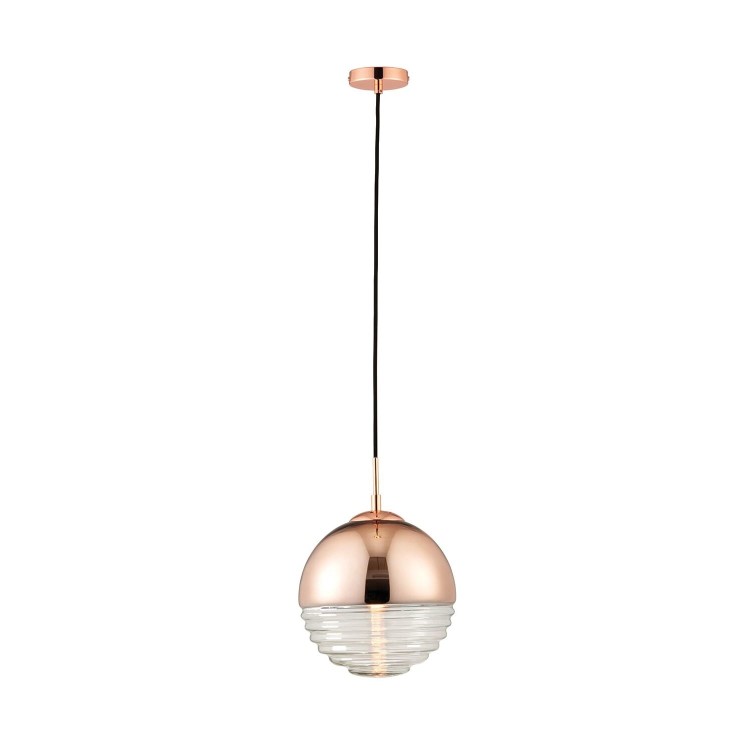 Ribbed Glass & Rose Gold Ball Pendant Light - Paloma