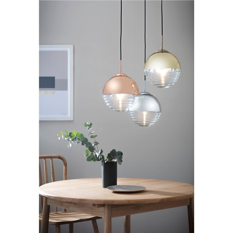 Ribbed Glass & Rose Gold Ball Pendant Light - Paloma