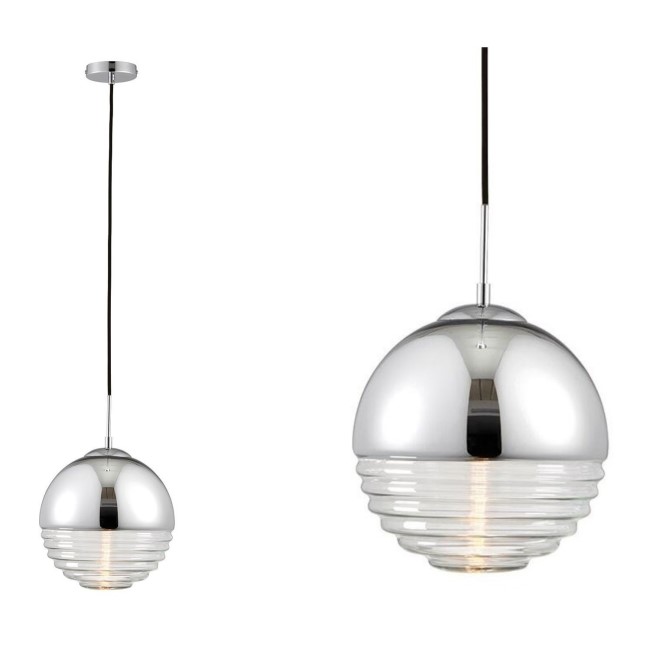 Ribbed Glass & Chrome Ball Pendant Light - Paloma
