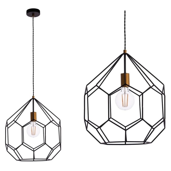 Geometric Pendant Light with Matt Black & Satin Gold Finish - Deco