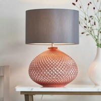 GRADE A1 - Box Opened Livia Rose Gold Glass Table Lamp with Grey Shade