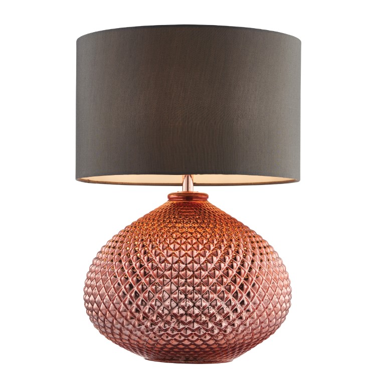 GRADE A1 - Box Opened Livia Rose Gold Glass Table Lamp with Grey Shade
