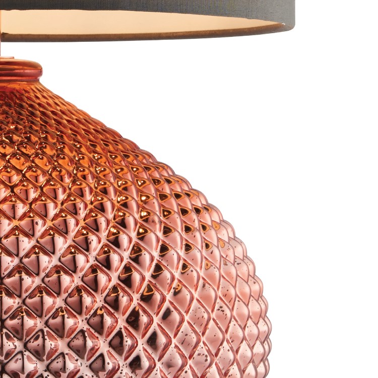GRADE A1 - Box Opened Livia Rose Gold Glass Table Lamp with Grey Shade