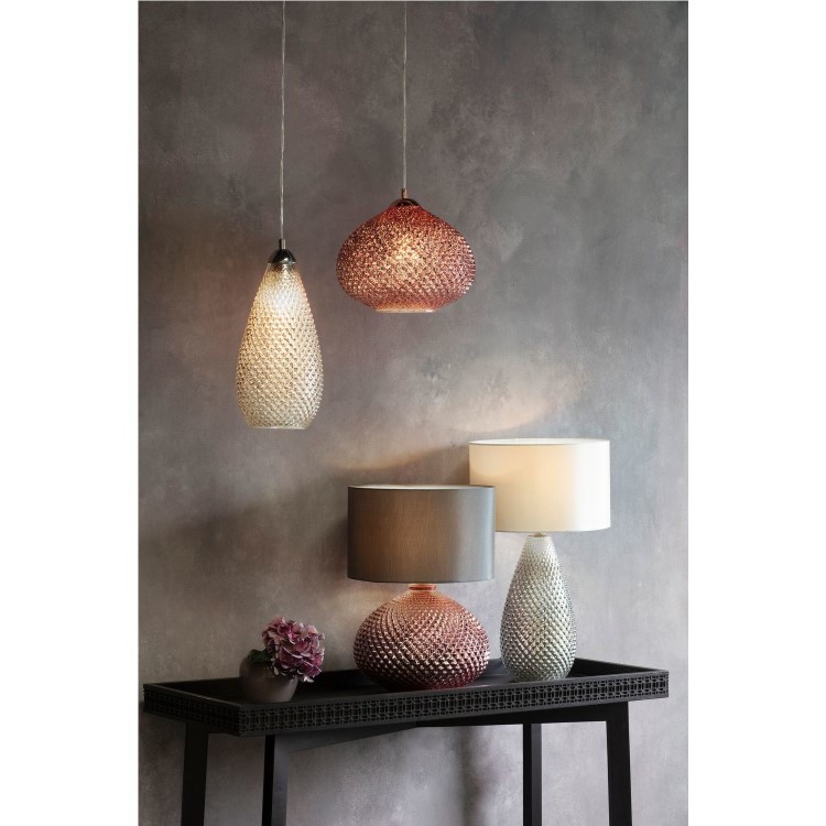 GRADE A1 - Box Opened Livia Rose Gold Glass Table Lamp with Grey Shade