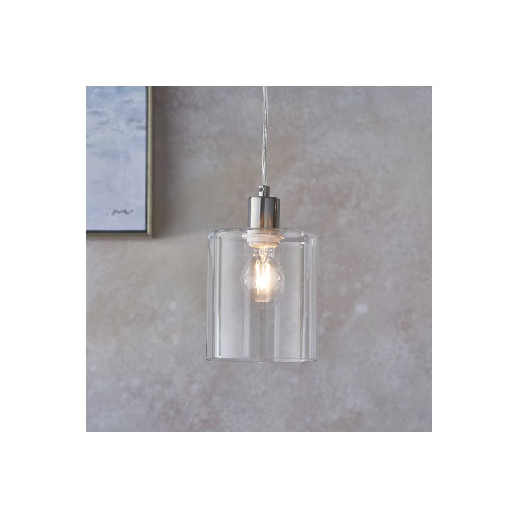 GRADE A1 - Box Opened Poole Glass Pendant Ceiling Light with Nickel Finish