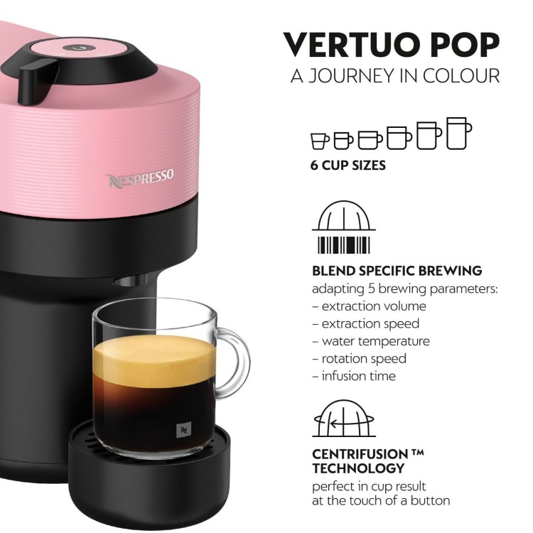 Nespresso by Delonghi Vertuo Pop Pod Coffee Machine ENV90.P - Pink