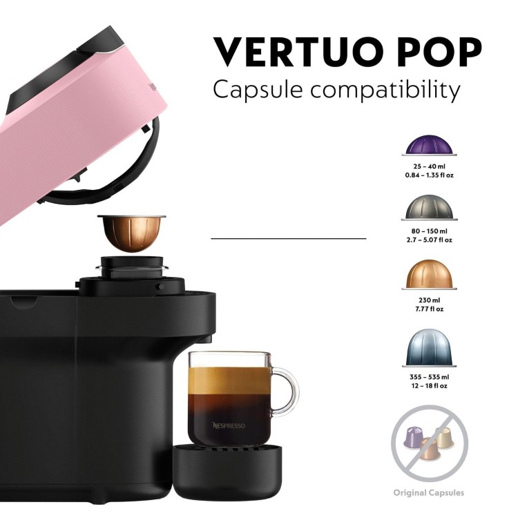 Nespresso by Delonghi Vertuo Pop Pod Coffee Machine ENV90.P - Pink