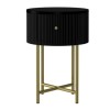 Enzo Groove Detail 1 Drawer Bedside Table in Black and Gold - Art Deco Style